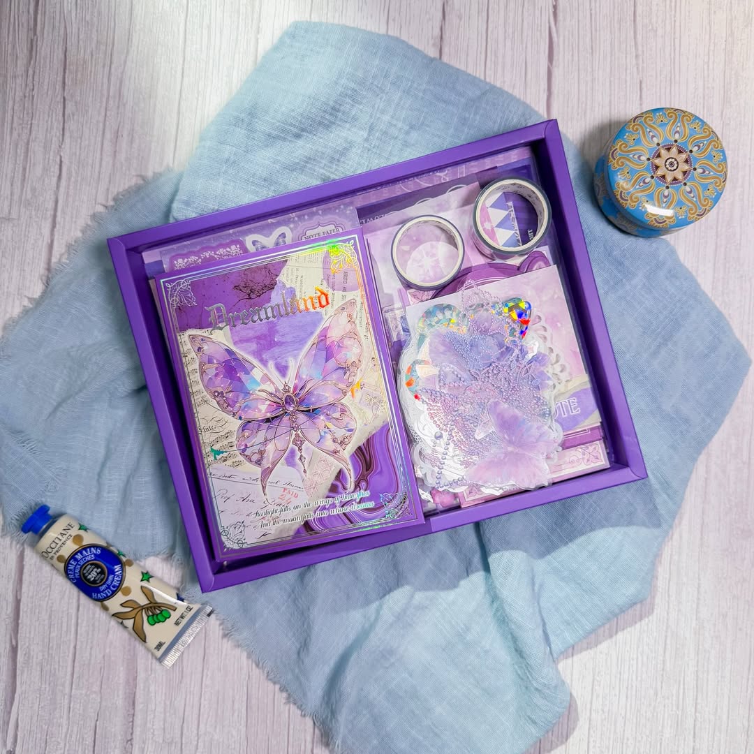 💜✨ صندوق الجورنال الشامل ✨💜  نسخة الفراشات البنفسجية 💜☂️