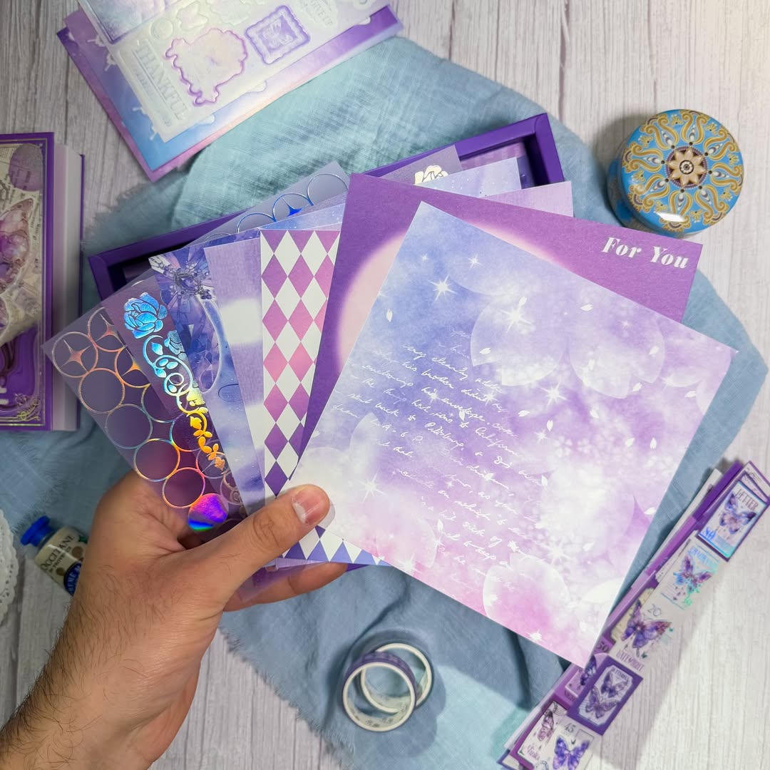 💜✨ صندوق الجورنال الشامل ✨💜  نسخة الفراشات البنفسجية 💜☂️