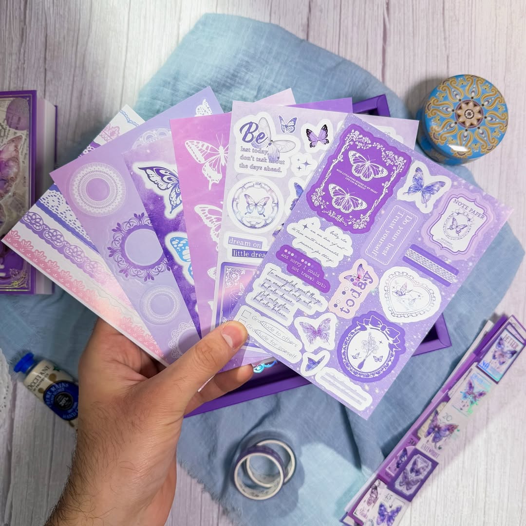 💜✨ صندوق الجورنال الشامل ✨💜  نسخة الفراشات البنفسجية 💜☂️