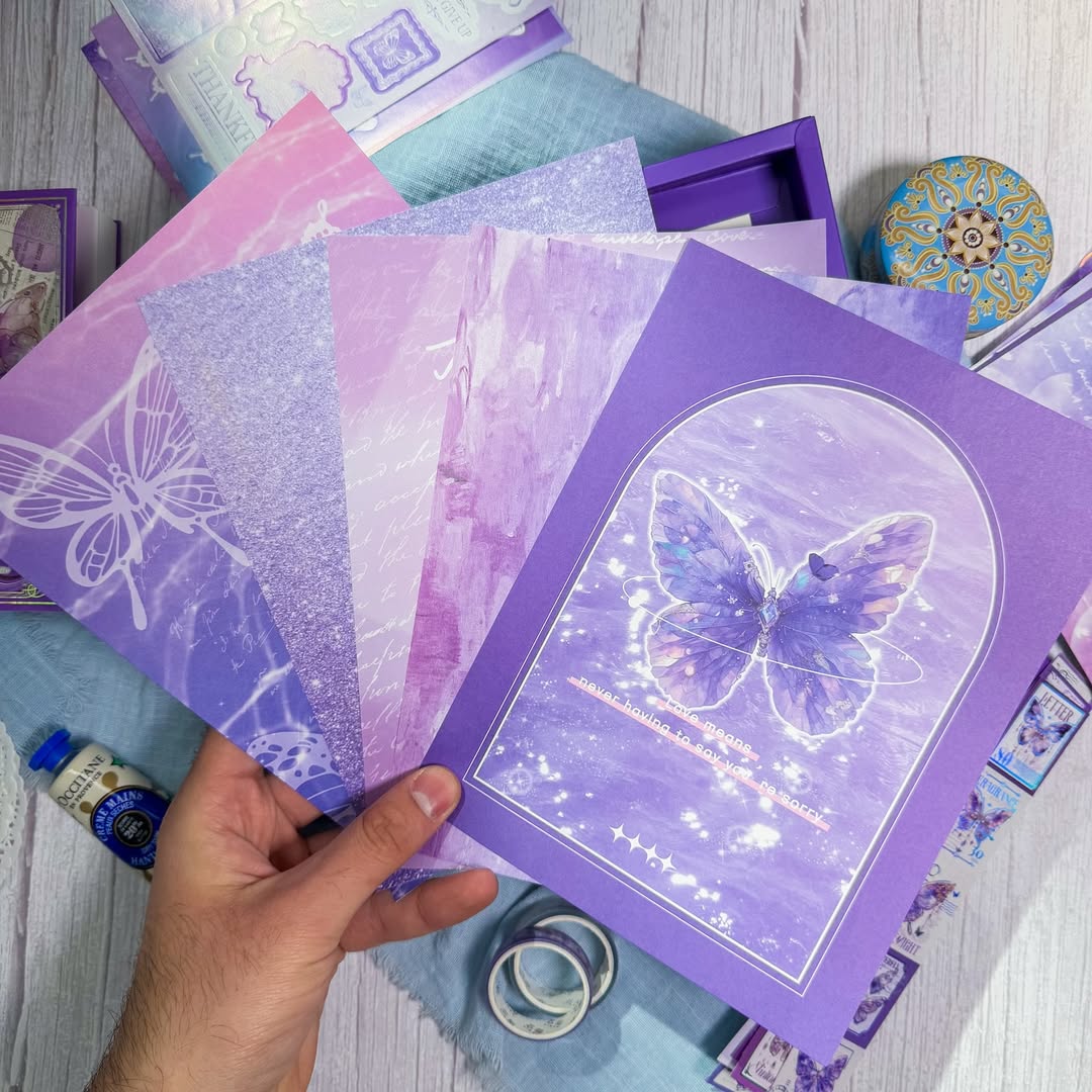 💜✨ صندوق الجورنال الشامل ✨💜  نسخة الفراشات البنفسجية 💜☂️